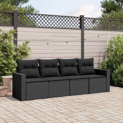 4 Pcs conjunto de sofás para jardim c/ almofadões vime PE preto