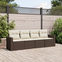 4 Pcs conjunto sofás de jardim c/ almofadões vime PE castanho