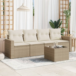 5 Pcs conjunto de sofás p/ jardim com almofadões vime PE bege