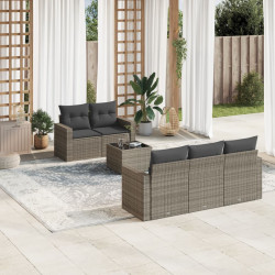 6 Pcs conjunto sofás de jardim com almofadões vime cinzento