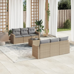 7 Pcs conjunto de sofás p/ jardim com almofadões vime PE bege