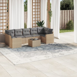 8 Pcs conjunto de sofás p/ jardim com almofadões vime PE bege