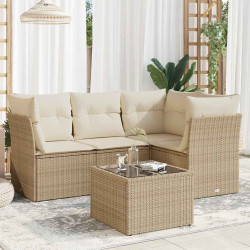 5 Pcs conjunto de sofás p/ jardim com almofadões vime PE bege
