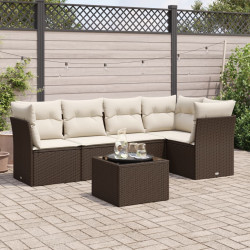 6 Pcs conjunto de sofás jardim c/ almofadões vime PE castanho