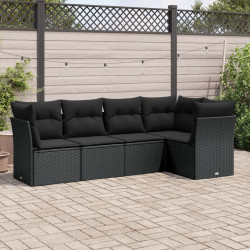 5 Pcs conjunto sofás de jardim com almofadões vime PE preto