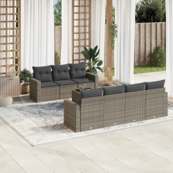 8 Pcs conjunto sofás de jardim c/ almofadões vime PE cinzento