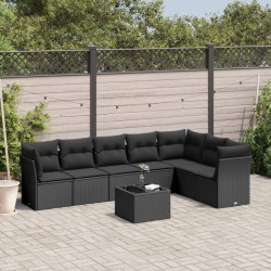 8 Pcs conjunto sofás de jardim com almofadões vime PE preto