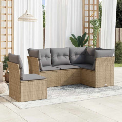5 Pcs conjunto de sofás p/ jardim com almofadões vime PE bege