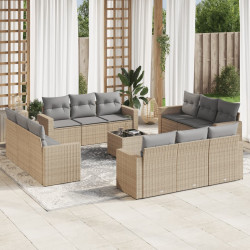 13 Pcs conjunto de sofás p/ jardim com almofadões vime PE bege