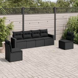 6 Pcs conjunto sofás de jardim c/ almofadões vime PE preto