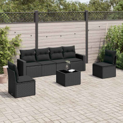 7 Pcs conjunto de sofás p/ jardim c/ almofadões vime PE preto