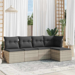 5 Pcs conj. sofás jardim c/ almofadões vime PE cinzento-claro