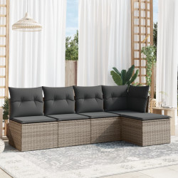 5 Pcs conjunto sofás de jardim c/ almofadões vime PE cinzento