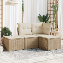 4 Pcs conjunto de sofás para jardim c/ almofadões vime PE bege