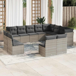 12 Pcs conj. sofás jardim com almofadões vime PE cinzento-claro
