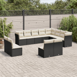 12 Pcs conjunto de sofás de jardim c/ almofadões vime PE preto