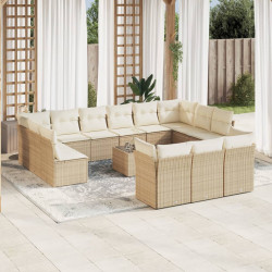 14 Pcs conjunto de sofás p/ jardim com almofadões vime PE bege