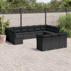 13 Pcs conjunto de sofás de jardim com almofadões vime PE preto