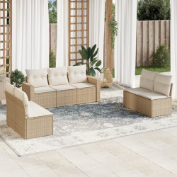 7 Pcs conjunto de sofás p/ jardim com almofadões vime PE bege