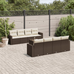 9 Pcs conjunto sofás p/ jardim c/ almofadões vime PE castanho