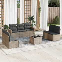 8 Pcs conjunto sofás de jardim c/ almofadões vime PE cinzento
