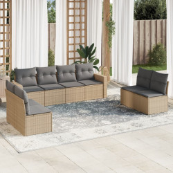 8 Pcs conjunto de sofás p/ jardim com almofadões vime PE bege
