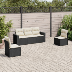 5 Pcs conjunto sofás de jardim com almofadões vime PE preto