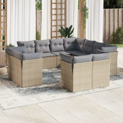 11 Pcs conjunto sofás de jardim c/ almofadões vime PE bege