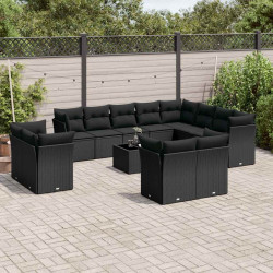 13 Pcs conjunto de sofás de jardim com almofadões vime PE preto