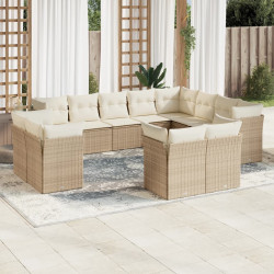 12 Pcs conjunto de sofás p/ jardim com almofadões vime PE bege