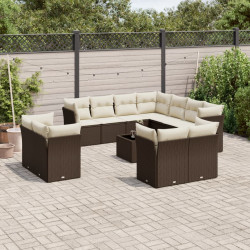 12 Pcs conjunto de sofás jardim com almofadões vime PE castanho