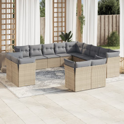 13 Pcs conjunto de sofás p/ jardim com almofadões vime PE bege