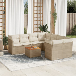 9 Pcs conjunto de sofás p/ jardim com almofadões vime PE bege