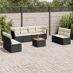 9 Pcs conjunto de sofás p/ jardim c/ almofadões vime PE preto