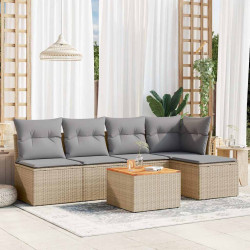6 Pcs conjunto de sofás p/ jardim com almofadões vime PE bege