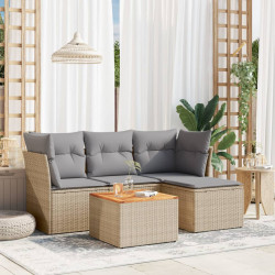 5 Pcs conjunto de sofás p/ jardim com almofadões vime PE bege