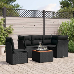 6 Pcs conjunto sofás de jardim c/ almofadões vime PE preto