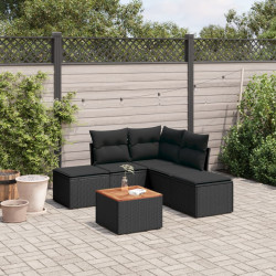 6 Pcs conjunto sofás de jardim c/ almofadões vime PE preto