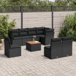 9 Pcs conjunto de sofás p/ jardim c/ almofadões vime PE preto