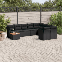 10 Pcs conjunto sofás de jardim c/ almofadões vime PE preto