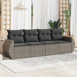 4 Pcs conjunto sofás de jardim c/ almofadões vime PE cinzento