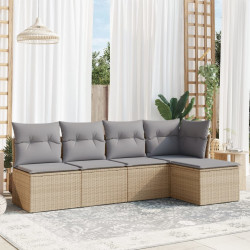 5 Pcs conjunto de sofás p/ jardim com almofadões vime PE bege