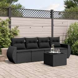 5 Pcs conjunto sofás de jardim com almofadões vime PE preto