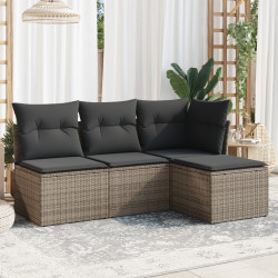 4 Pcs conjunto sofás de jardim c/ almofadões vime PE cinzento