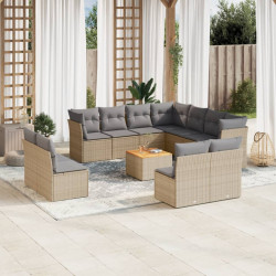 12 Pcs conjunto de sofás p/ jardim com almofadões vime PE bege
