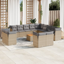14 Pcs conjunto de sofás p/ jardim com almofadões vime PE bege