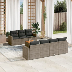 8 Pcs conjunto sofás de jardim c/ almofadões vime PE cinzento