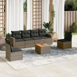 7 Pcs conjunto sofás p/ jardim c/ almofadões vime PE cinzento