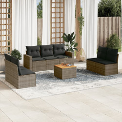 8 Pcs conjunto sofás de jardim c/ almofadões vime PE cinzento