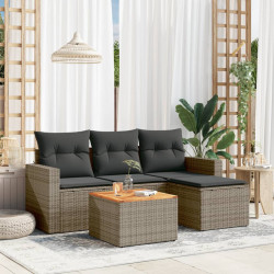 5 Pcs conjunto sofás de jardim c/ almofadões vime PE cinzento